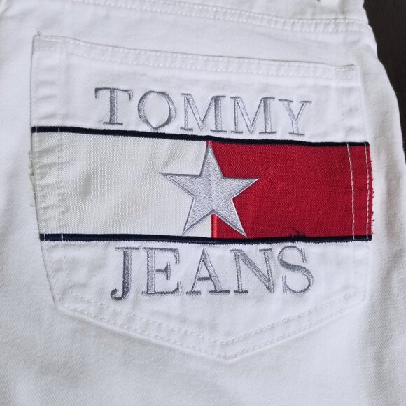 VTG Tommy Jeans Baggy Streetwear Big Flag Logo Denim Jean Shorts OG Y2K Skate 33 - Picture 6 of 15